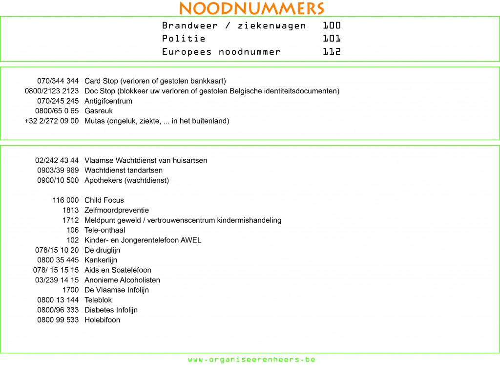 noodnummers